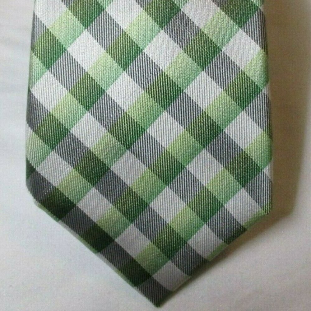 Madison Silk Neck Tie Plaid Green Gray White